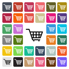 Vector modern Shopping cart flat design icon set in button