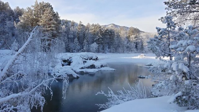 Video of Blue Lakes on Katun river in Altai mountains in winter season