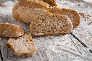 Bakery concept. Plenty of sliced rye bread background