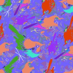 Fototapeta na wymiar Seamless repeating pattern of multi-colored birds