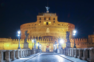 Fototapeta na wymiar Saint Angel Castle (Castel Sant Angelo) and bridge (Ponte Sant Angel), Rome, Italy
