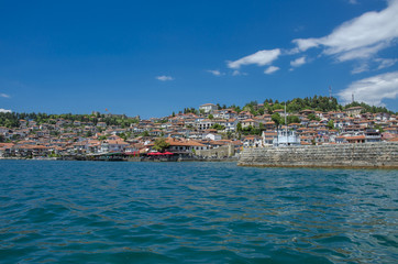 Fototapeta na wymiar Ohrid Lake with old town Ohrid, Macedonia