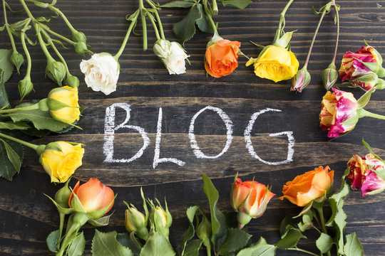 Word Blog with  Multicolored Roses