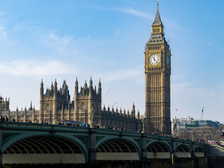 Fototapeta na wymiar Big Ben (Elizabeth Tower), Palace of Westminster, Westminster Bridge, London