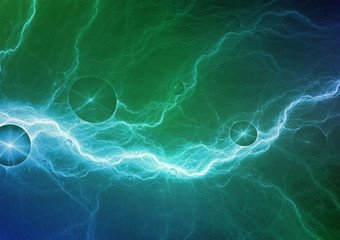 Fototapeta na wymiar Blue and green lightning, abstract electric background