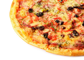 Pizza with pepper, tomatoes and olives