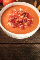 Gazpacho, traditional Spanish soup, with copy space