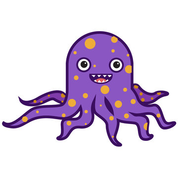 Funny cartoon octopus character isolated on a white background