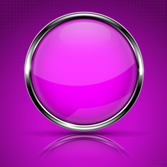 Purple glass round button with metal frame
