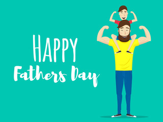 Happy father's day. Super dad. Father with his son. Vector illustration