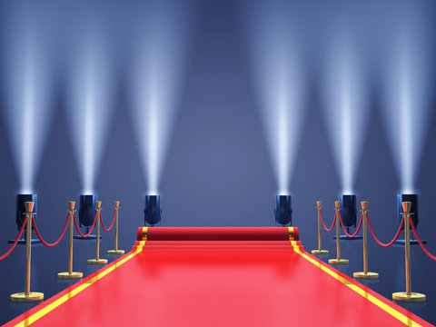 Red carpet with spotlights , Award ceremony night and VIP event