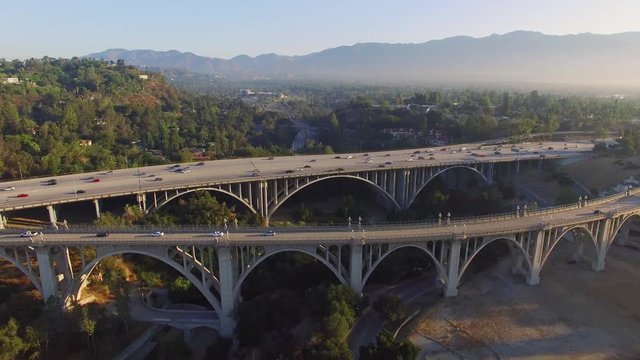 Aerial footage of a freeway bridge