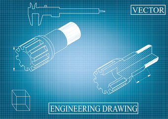 Machine-building drawings on a blue - gray background, shaft