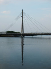 modern bridge in southport in the evening