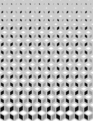 Vector Seamless Black and White Gradient Halftone Pattern from triangles.Gradient from abstract flowers.