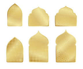 Ramadan Kareem gold greeting card, banner muslim elements. Vector arabic shining background in islamic style