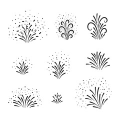 Vector firework handdrawn elements set. Holiday decor.