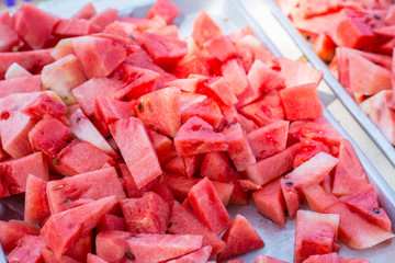 Watermelon sliced on a tray