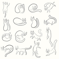 Set of odd funny primitive style cats.