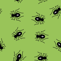 Poisonous Spider Seamless Pattern on Green Background