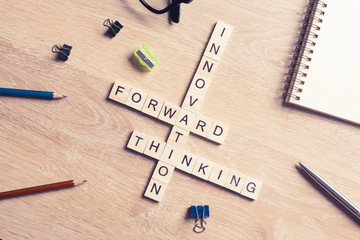 Conceptual business keywords on table with elements of game maki