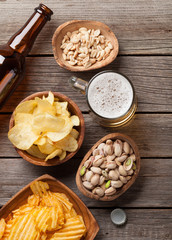 Lager beer mug and snacks