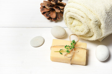 Massage or aromatherapy set: oil, stones and soap