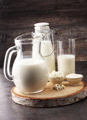 milk products - tasty healthy dairy products on a table sour cre