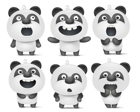 Set of cute cartoon panda characters with various emotions