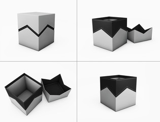Set of zigzag design box. 3d illustration, isolated on white background