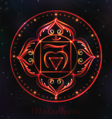 VECTOR Chakra symbol for Meditation. Esoteric illustration Chakra muladhara in red color
