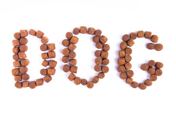 Laid out dog word on white background