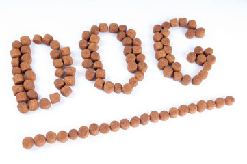 Laid out dog word on white background