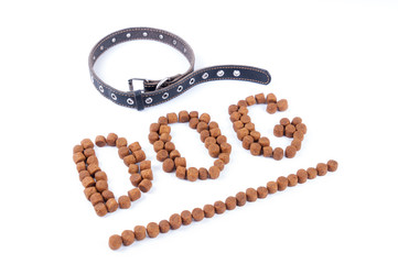 Laid out dog word on white background