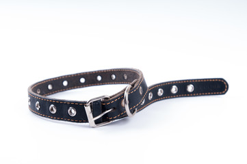 Black dog leather collar