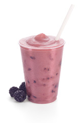 Blackberry Smoothie or Shake with Straw on White Background