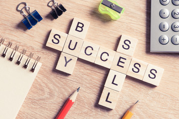 Conceptual business keywords on table with elements of game maki