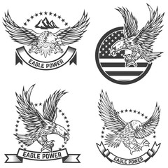 Set of coat of arms with eagles. Design elements for logo, label, emblem, sign. Vector illustration