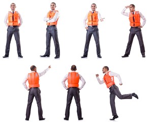 Obraz premium Man in life jacket isolated on white