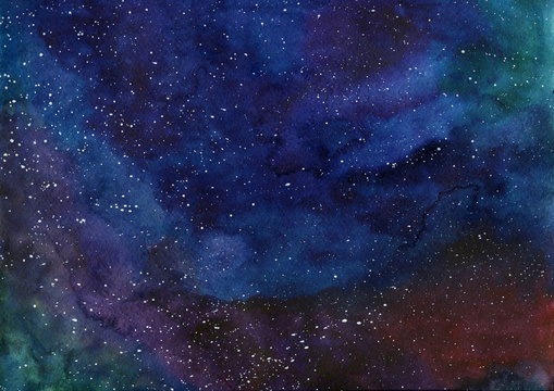 Watercolor galaxy Nebula Space image background with stars