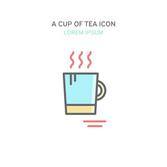A cup of tea or coffee line style icon. Isolated color vector illustration