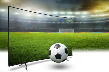 Fototapeta na wymiar 4k monitor watching smart tv translation of football game