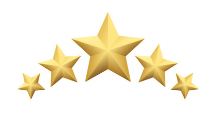 Set of Realistic metallic golden star isolated on white background. Vector illustration