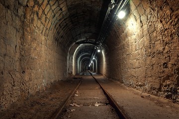 Fototapeta na wymiar Underground mine passage angle shot