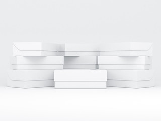 Stack of White shoe boxes packaging Mockup, 3d rendering