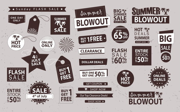 Sale banner set. Shop now, buy one get one free, vector.