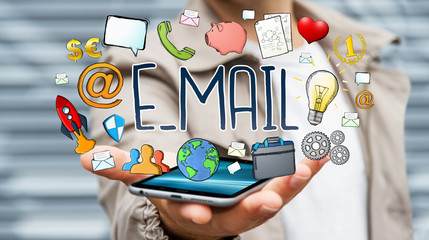 Businessman using manuscript contact text