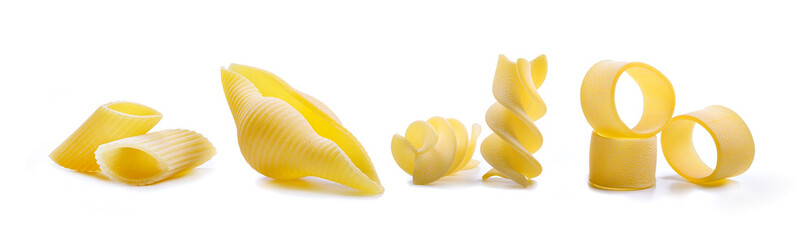 Pasta: pens, shells, fusilli and squid