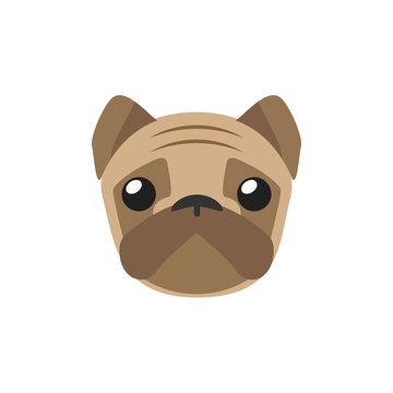 sad puppy pug  icon isolated on white background. Dog head. Template for design your app or game