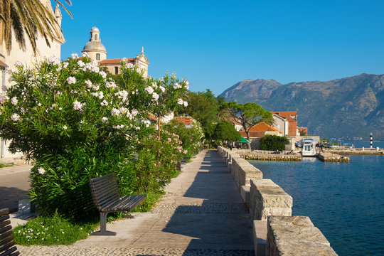 Street in town Prcanj, Kotor Bay, Montenegro